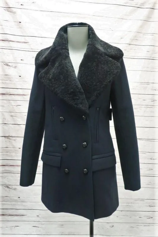 A.L.C. Peacoat Savannah Navy Wool Felt Size 2 Shearling Collar Jacket