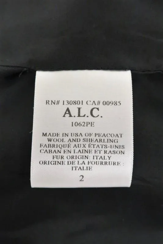 A.L.C. Peacoat Savannah Navy Wool Felt Size 2 Shearling Collar Jacket