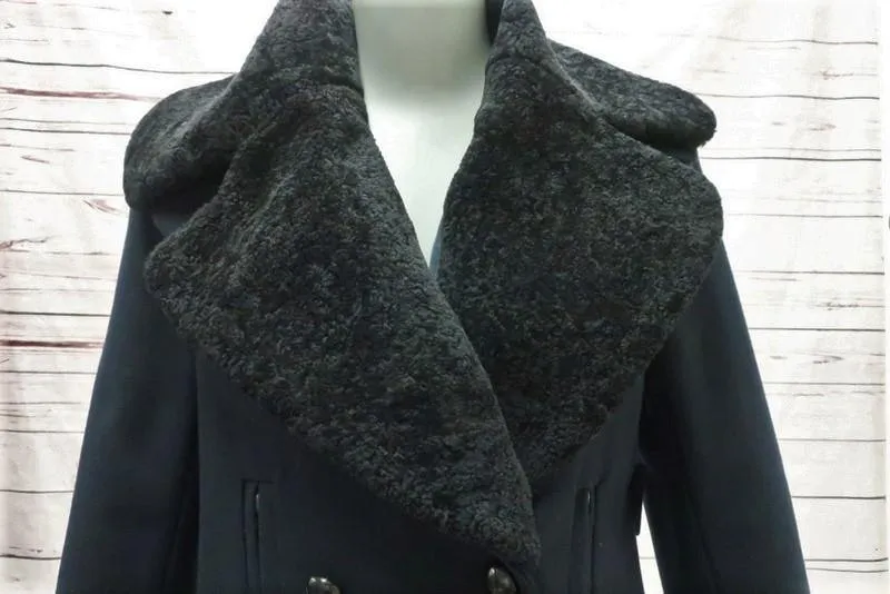 A.L.C. Peacoat Savannah Navy Wool Felt Size 2 Shearling Collar Jacket