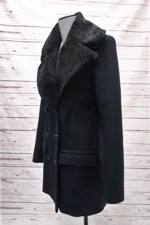 A.L.C. Peacoat Savannah Navy Wool Felt Size 2 Shearling Collar Jacket