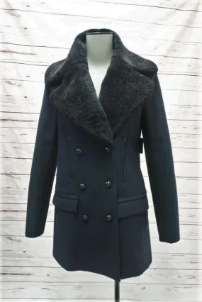 A.L.C. Peacoat Savannah Navy Wool Felt Size 2 Shearling Collar Jacket