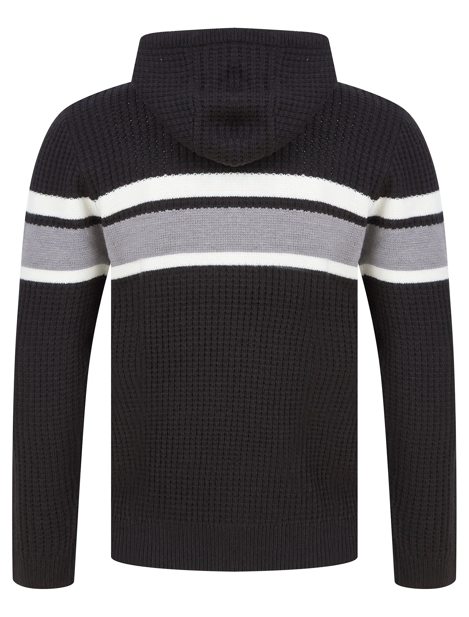 Arcs Textured Waffle Knit Pullover Hoodie in Jet Black - Dissident
