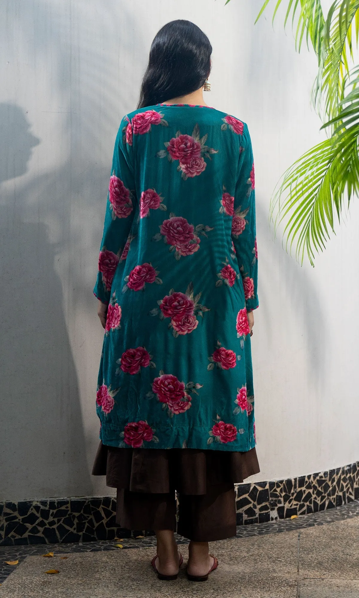 Bareen Silk velvet floral Teal jacket
