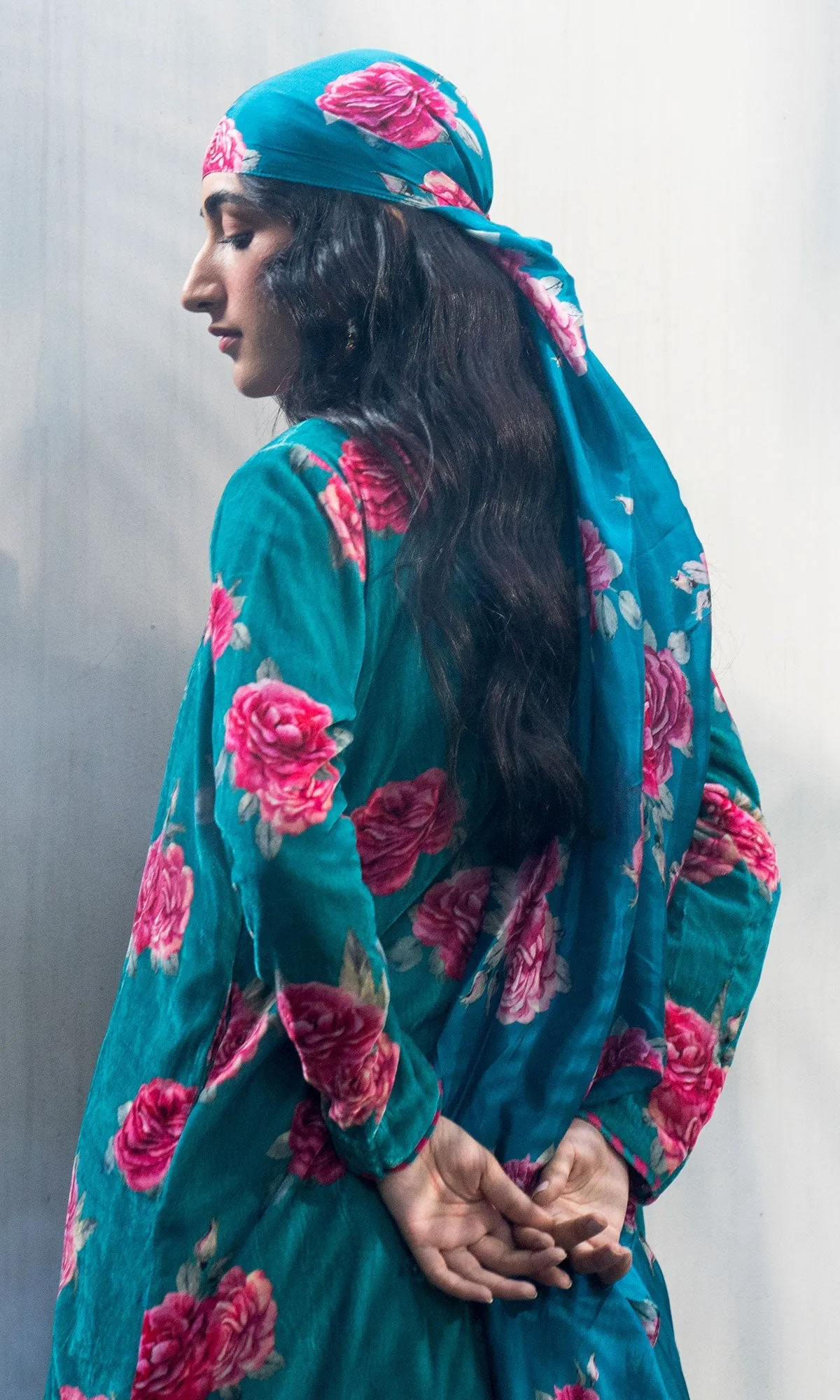 Bareen Silk velvet floral Teal jacket