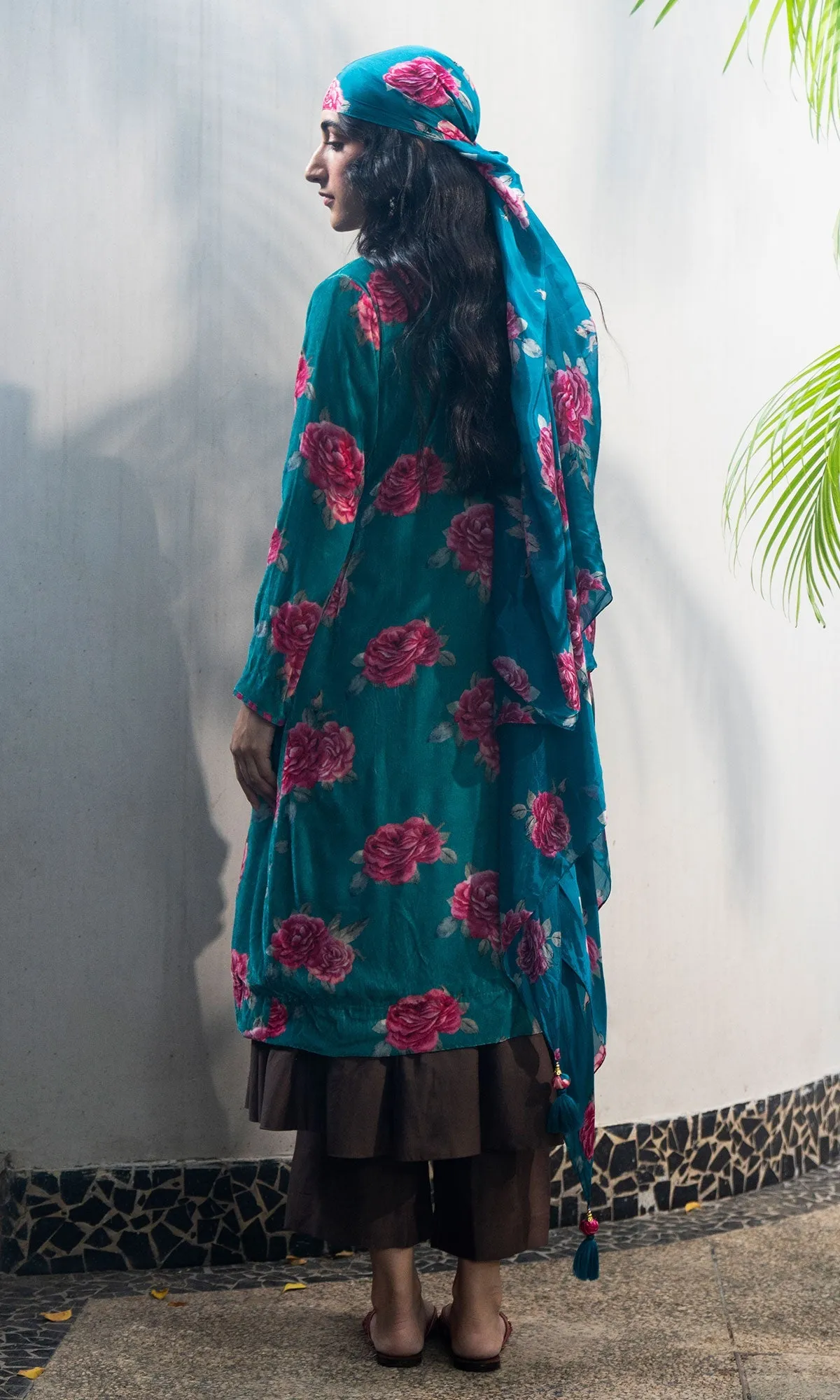 Bareen Silk velvet floral Teal jacket