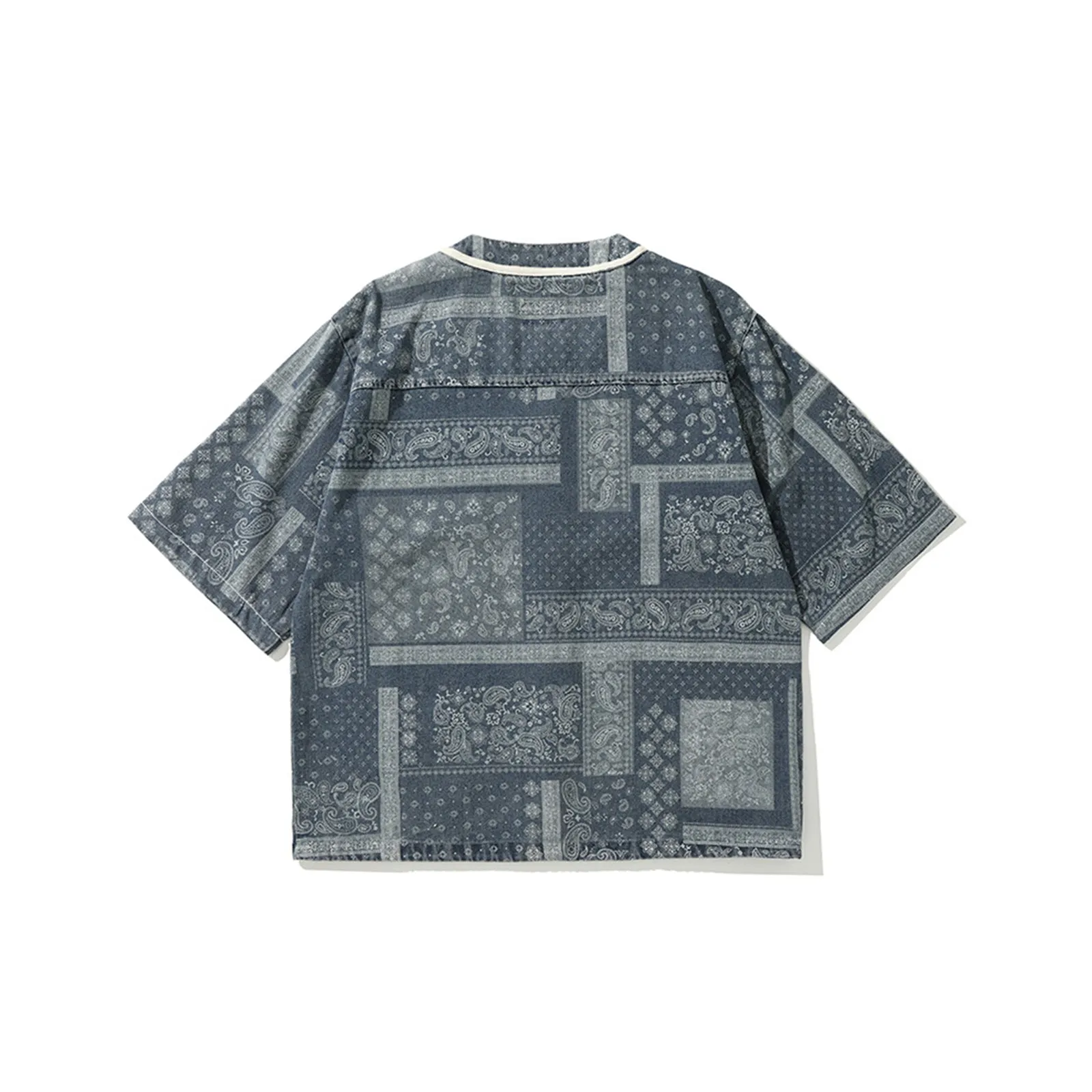 Cashew Flower Shirt Henley Collar Vintage Japanese Shirt