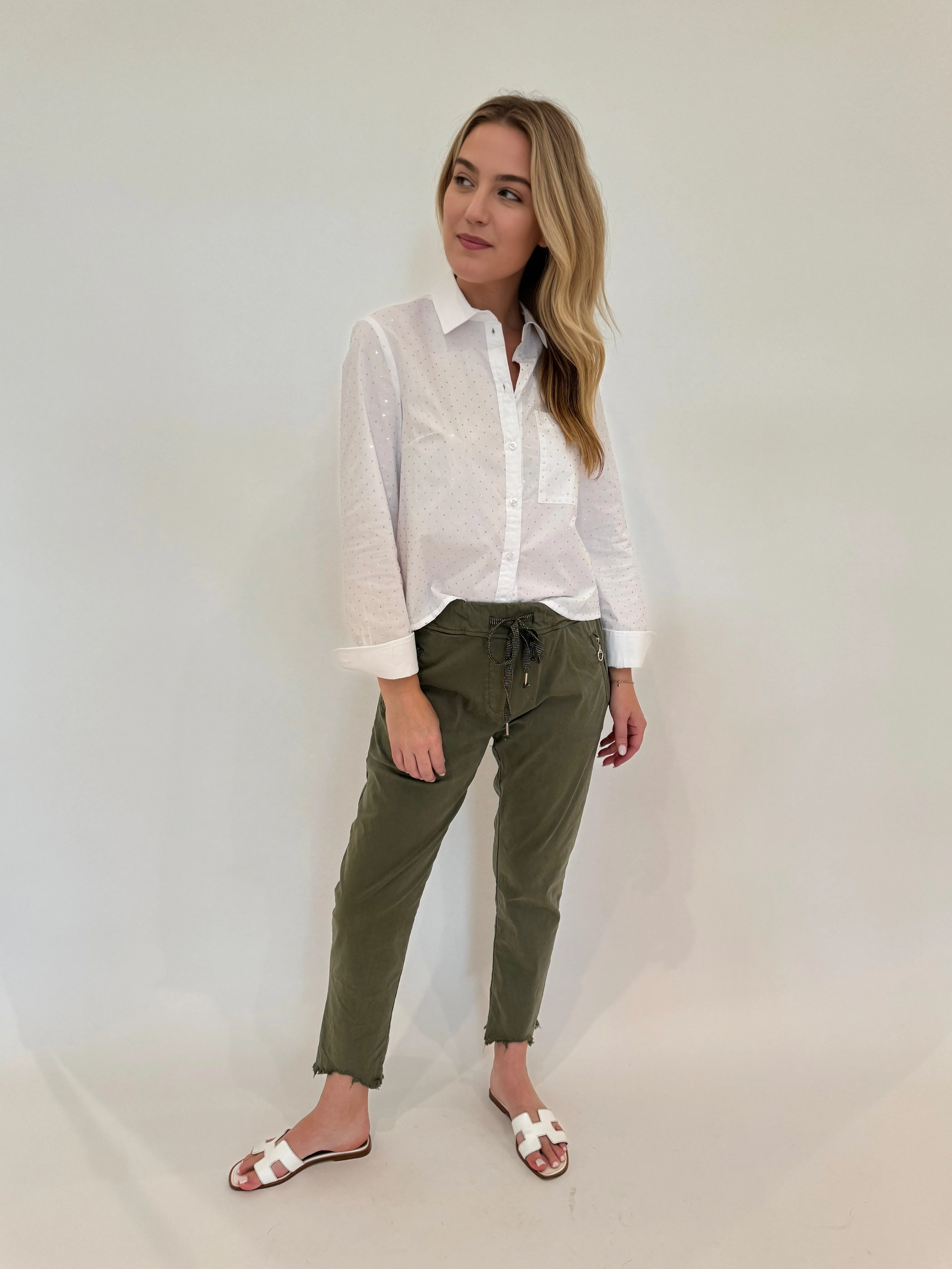 Charlie Zip Pocket Crinkle Jogger With Raw Hem - Army Green