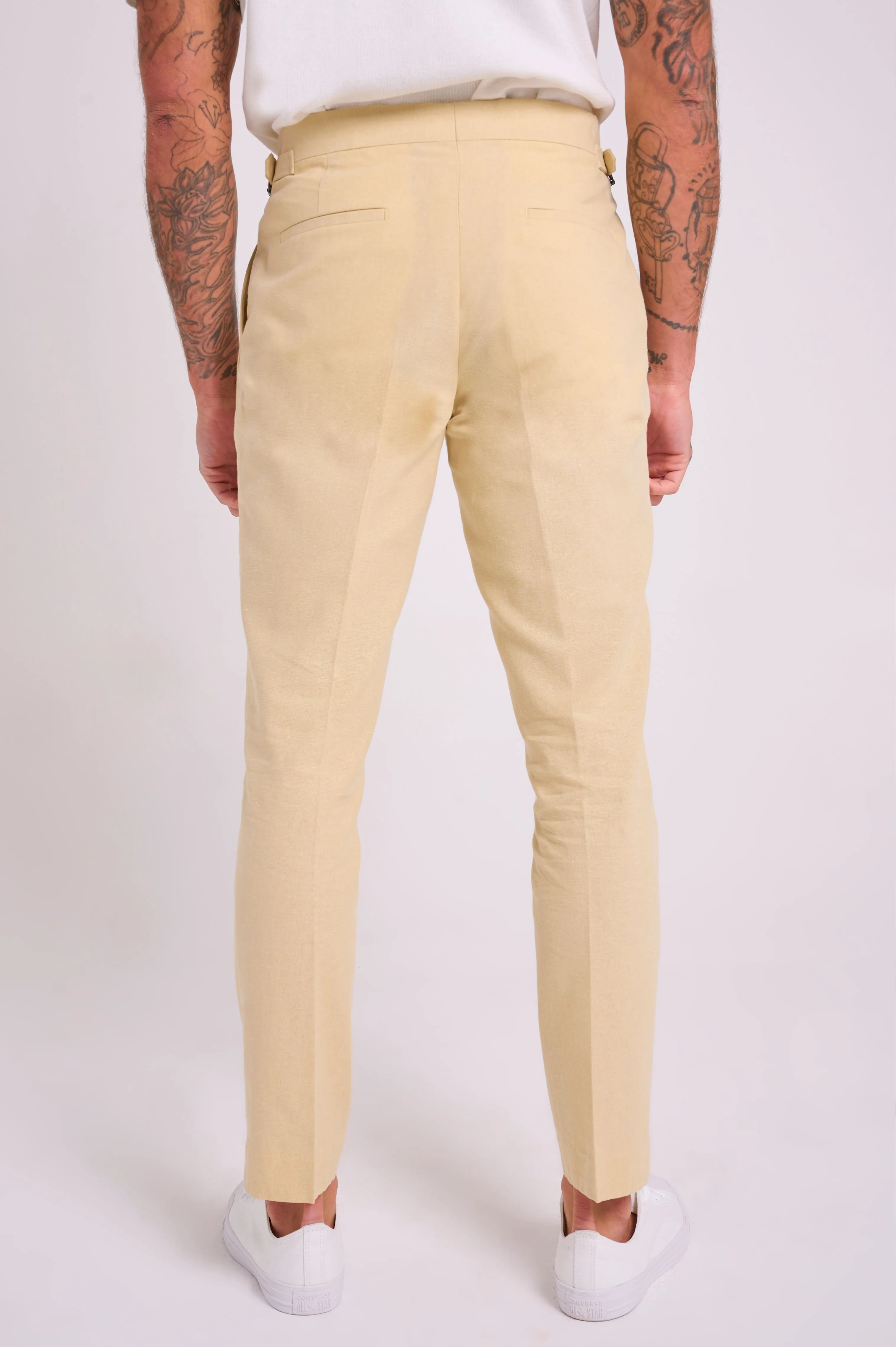 Chris Slim Fit Linen Cotton Blend Suit Smart Trousers in Yellow