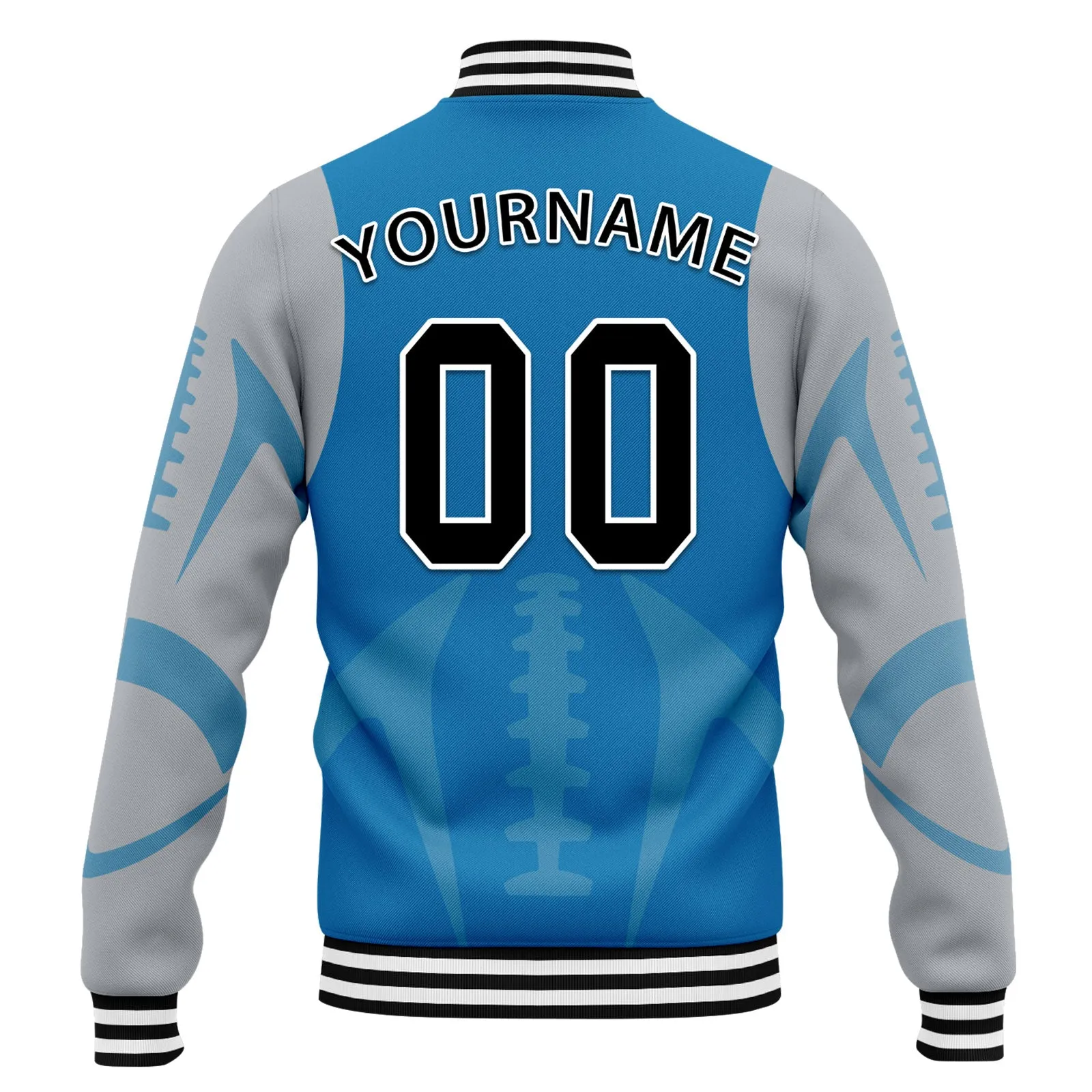 Custom Blue Detroit Jacket Bomber Full-Snap Varsity Letterman Personalized Jacket FZ005-D025004-9