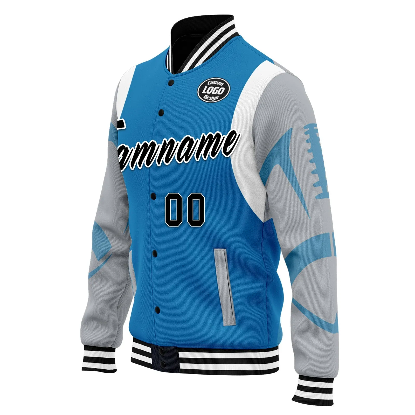 Custom Blue Detroit Jacket Bomber Full-Snap Varsity Letterman Personalized Jacket FZ005-D025004-9