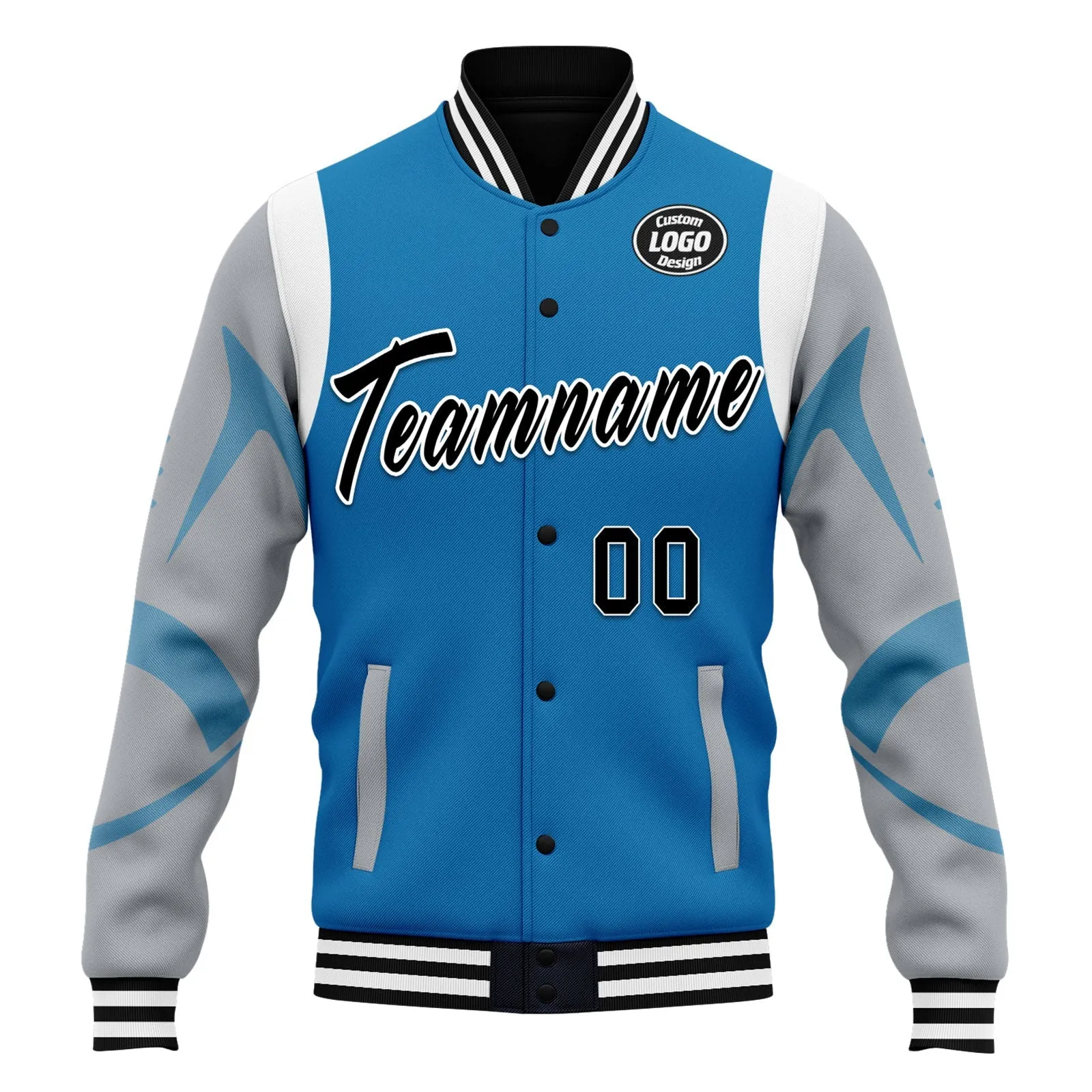 Custom Blue Detroit Jacket Bomber Full-Snap Varsity Letterman Personalized Jacket FZ005-D025004-9