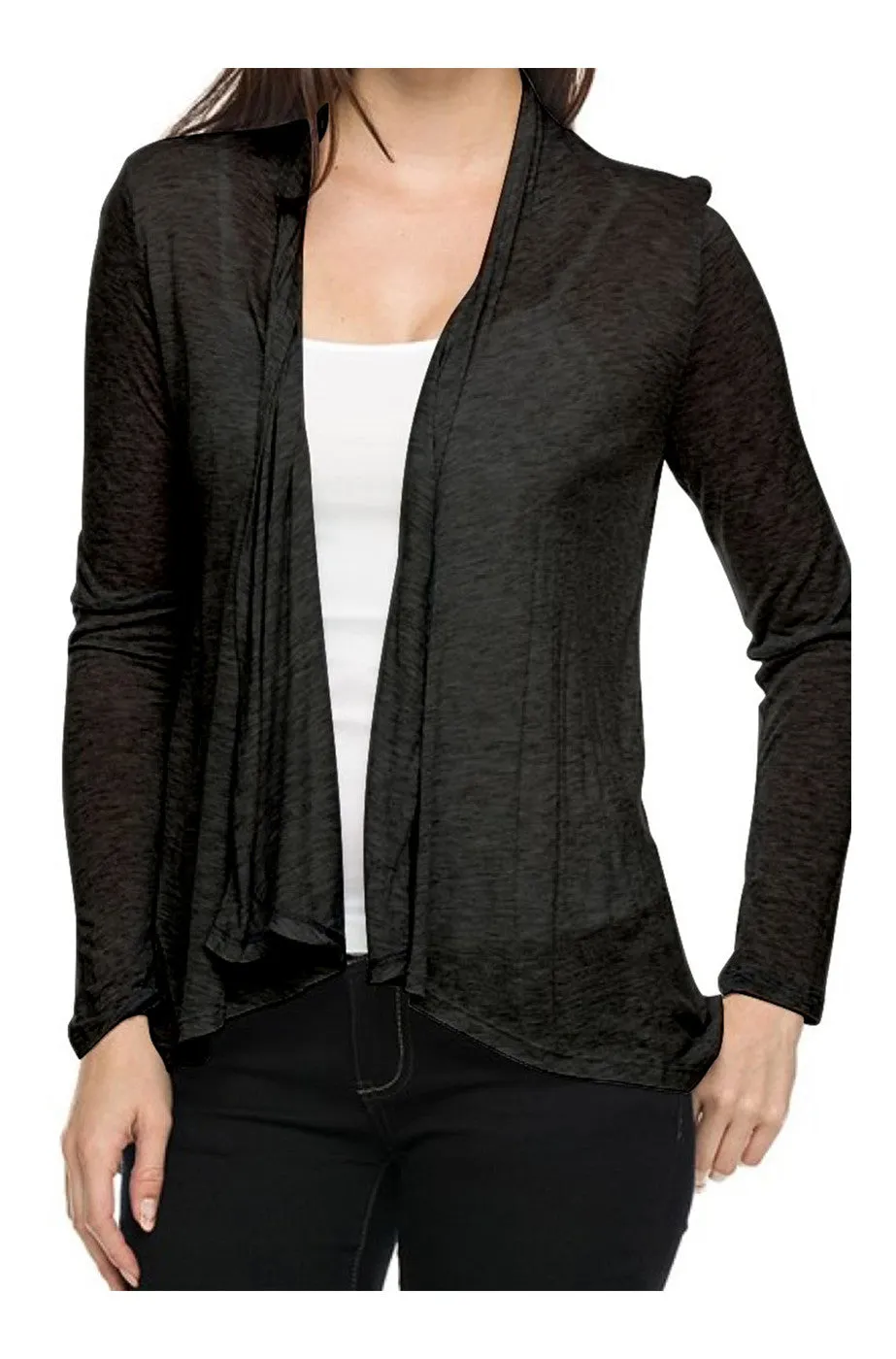 Draped Open Front Long Sleeve Cardigan