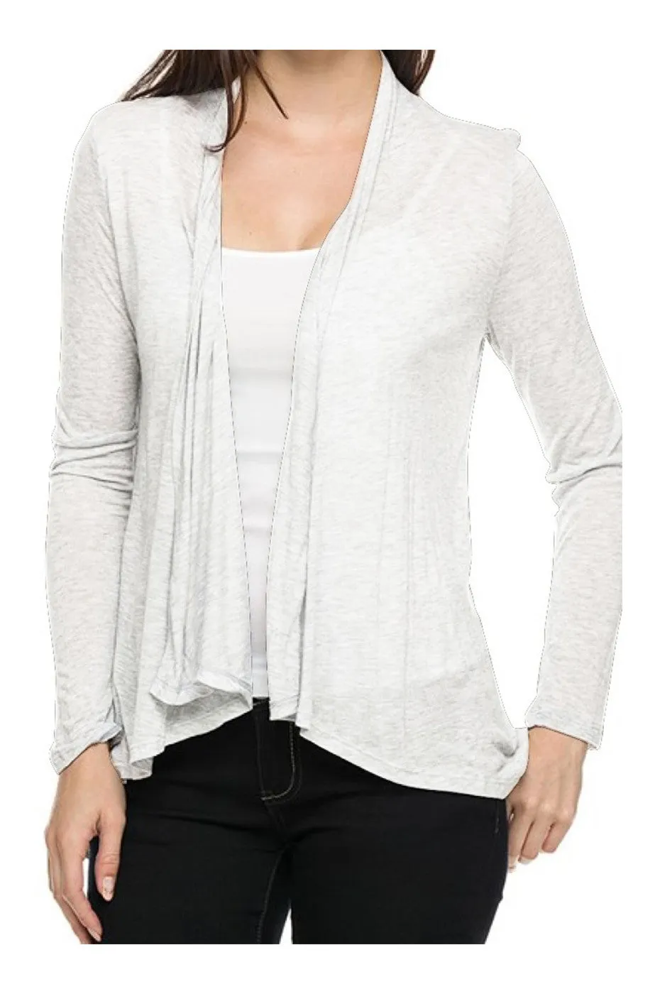 Draped Open Front Long Sleeve Cardigan