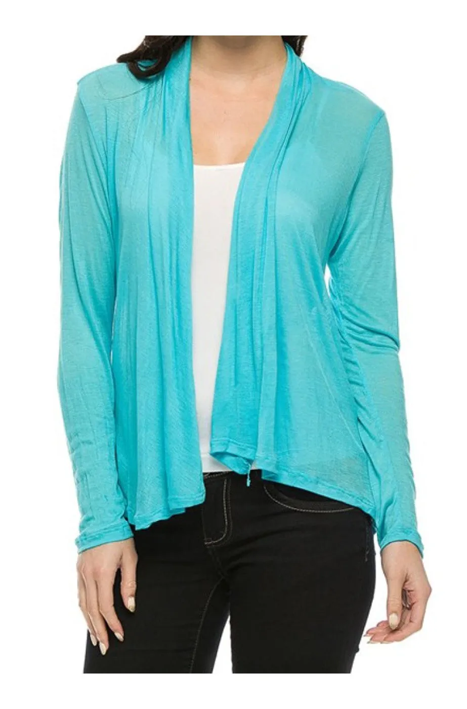 Draped Open Front Long Sleeve Cardigan