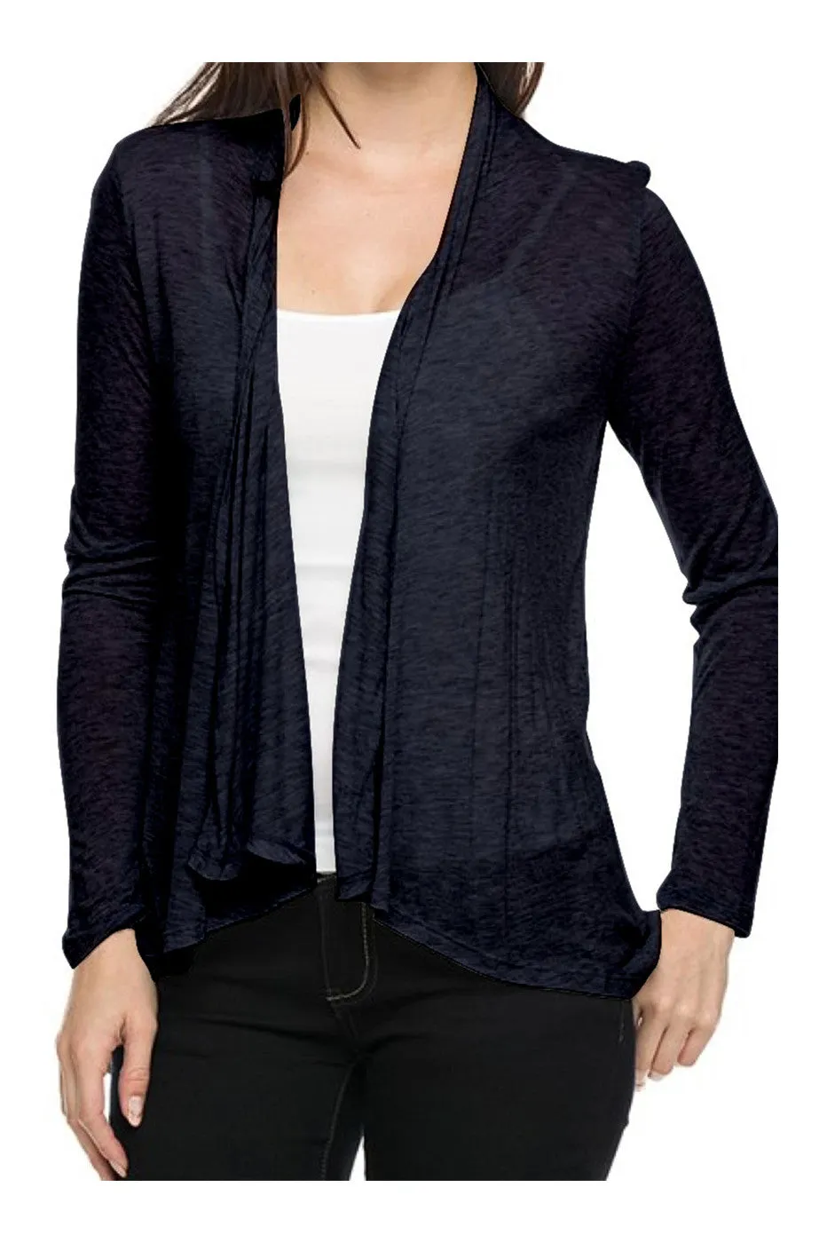 Draped Open Front Long Sleeve Cardigan
