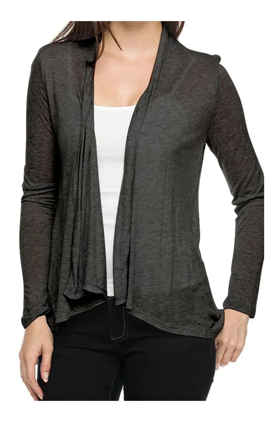 Draped Open Front Long Sleeve Cardigan