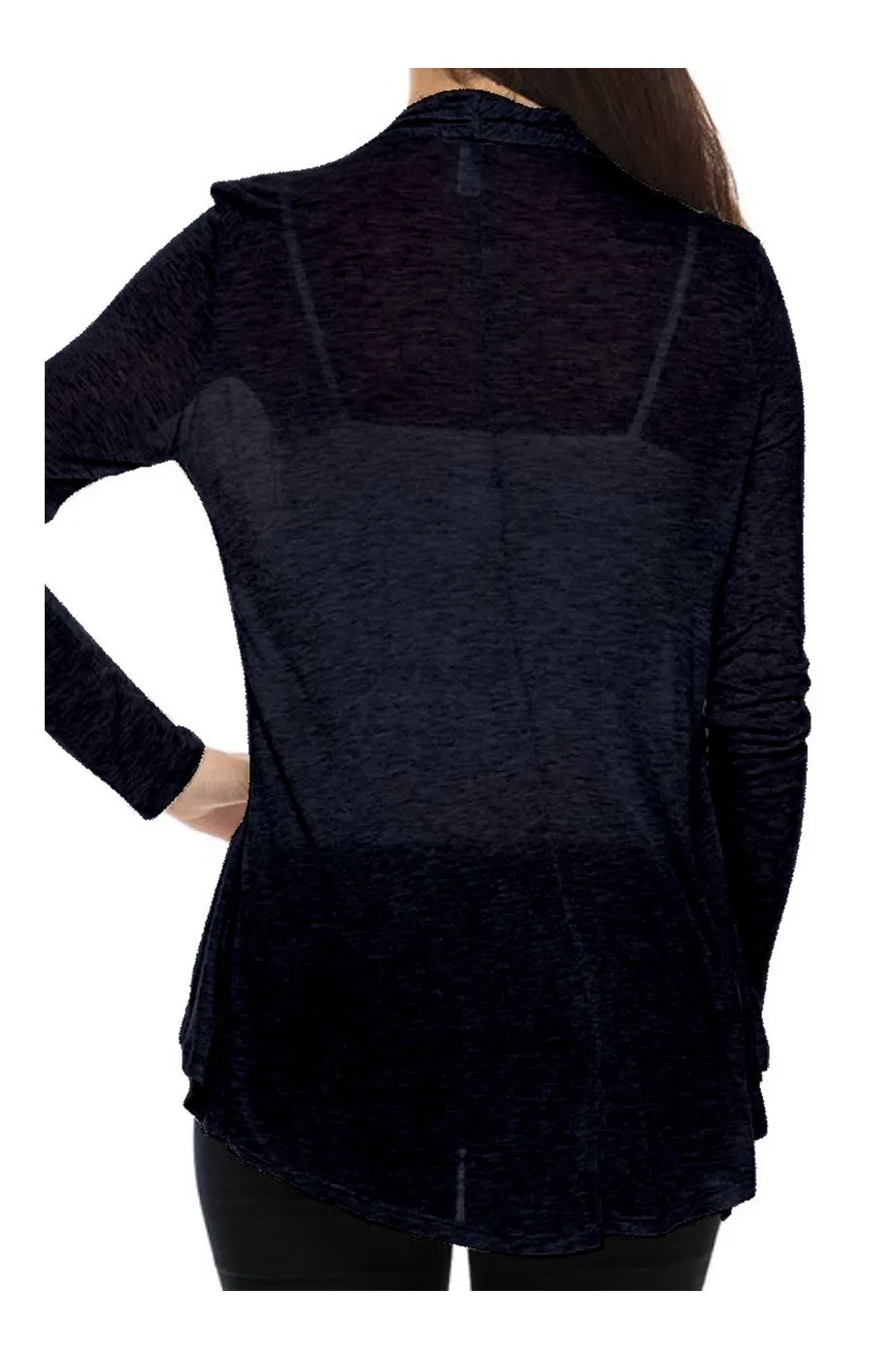 Draped Open Front Long Sleeve Cardigan