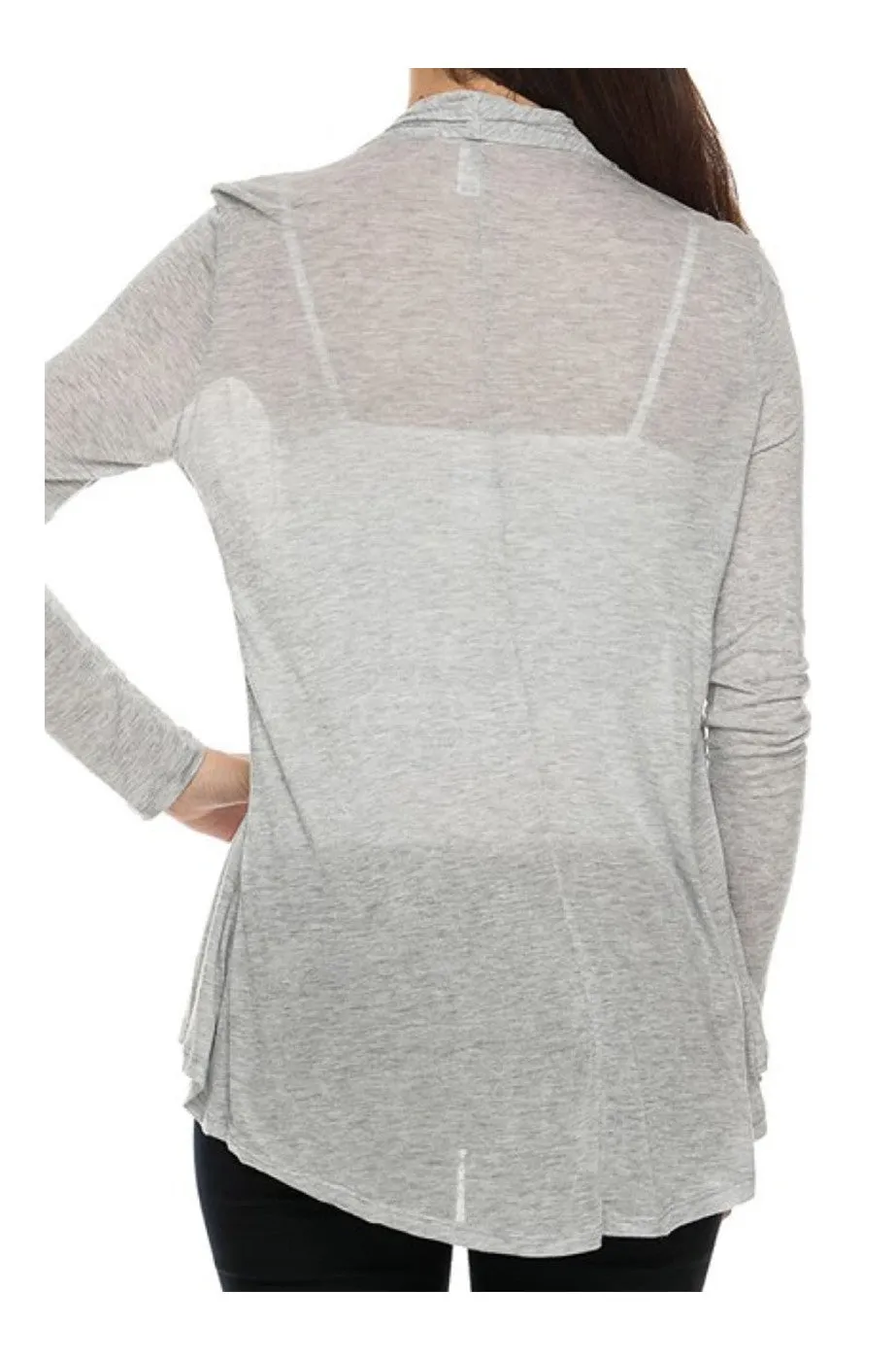 Draped Open Front Long Sleeve Cardigan
