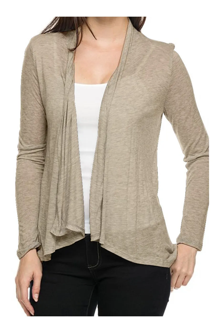 Draped Open Front Long Sleeve Cardigan