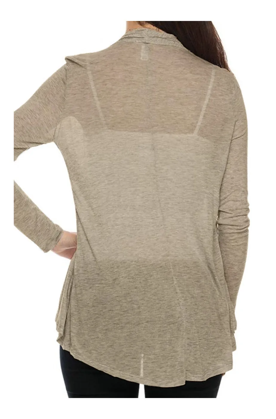 Draped Open Front Long Sleeve Cardigan