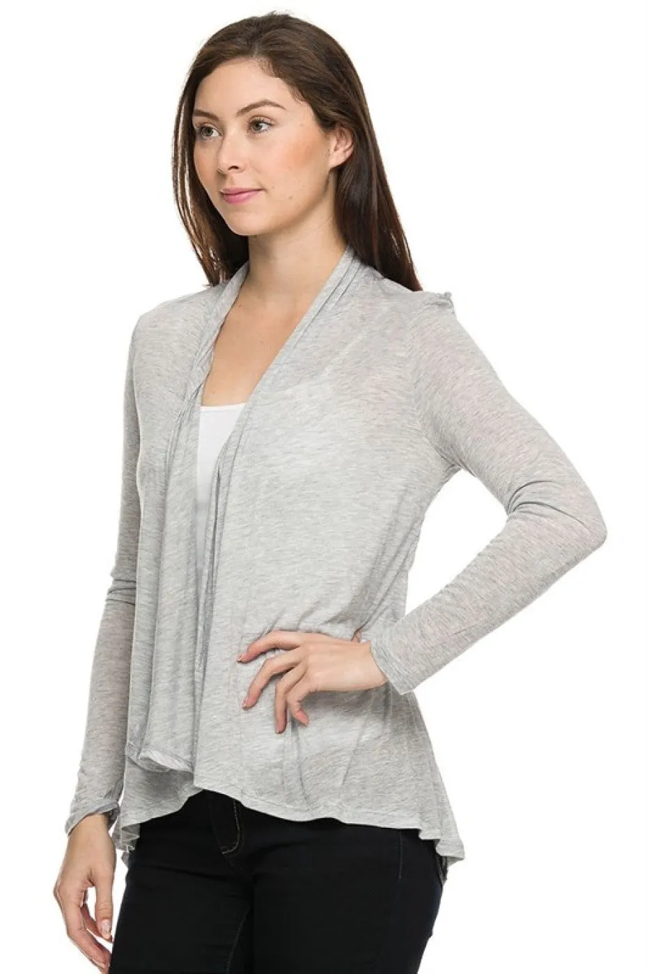Draped Open Front Long Sleeve Cardigan