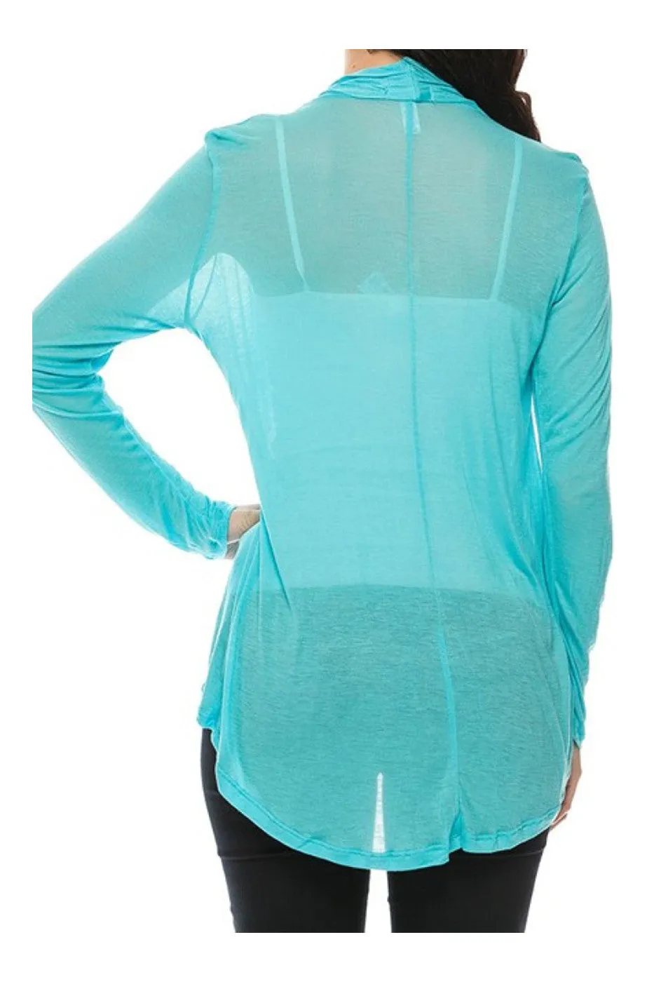 Draped Open Front Long Sleeve Cardigan