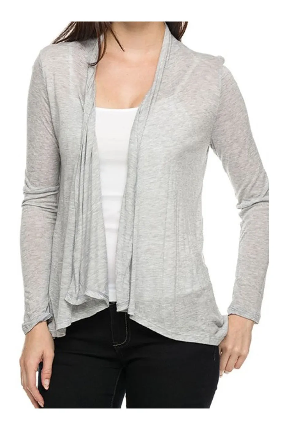 Draped Open Front Long Sleeve Cardigan