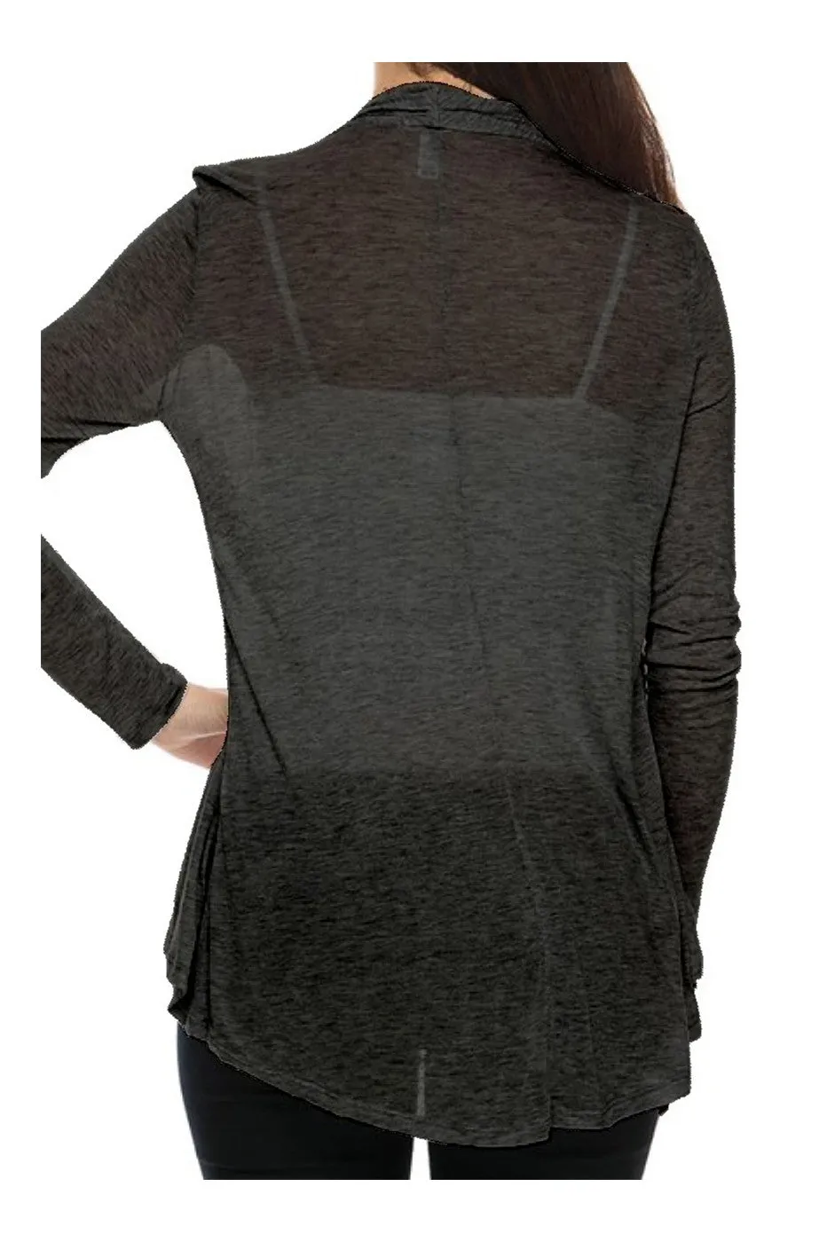 Draped Open Front Long Sleeve Cardigan