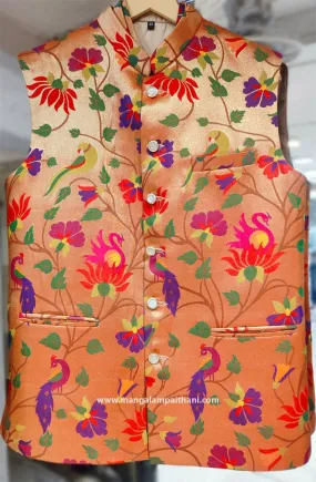 Golden Zari Paithani Jacket For Men