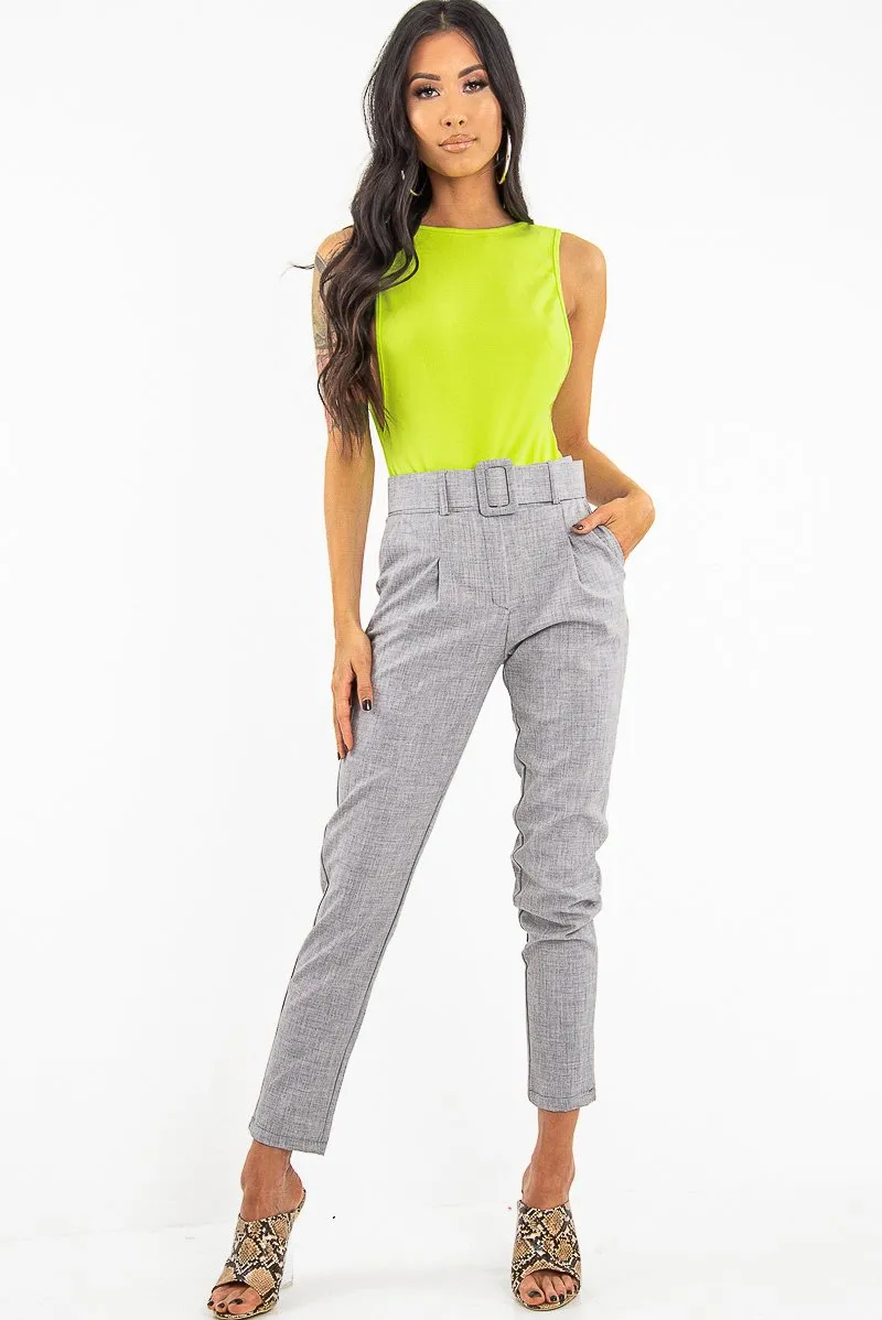 Grey Belted Tailored Trousers - Celena