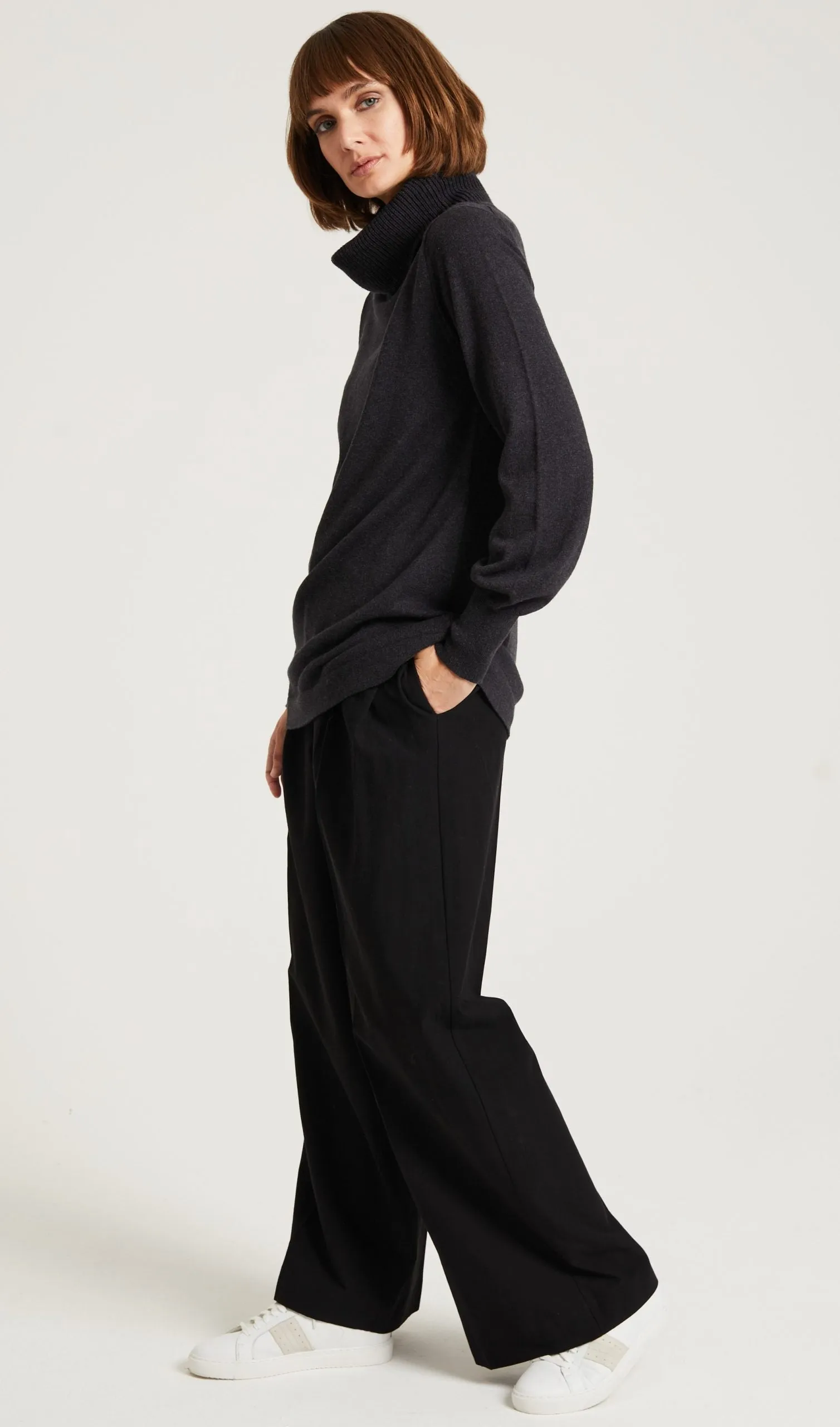 Longline Roll Neck Jumper, Charcoal