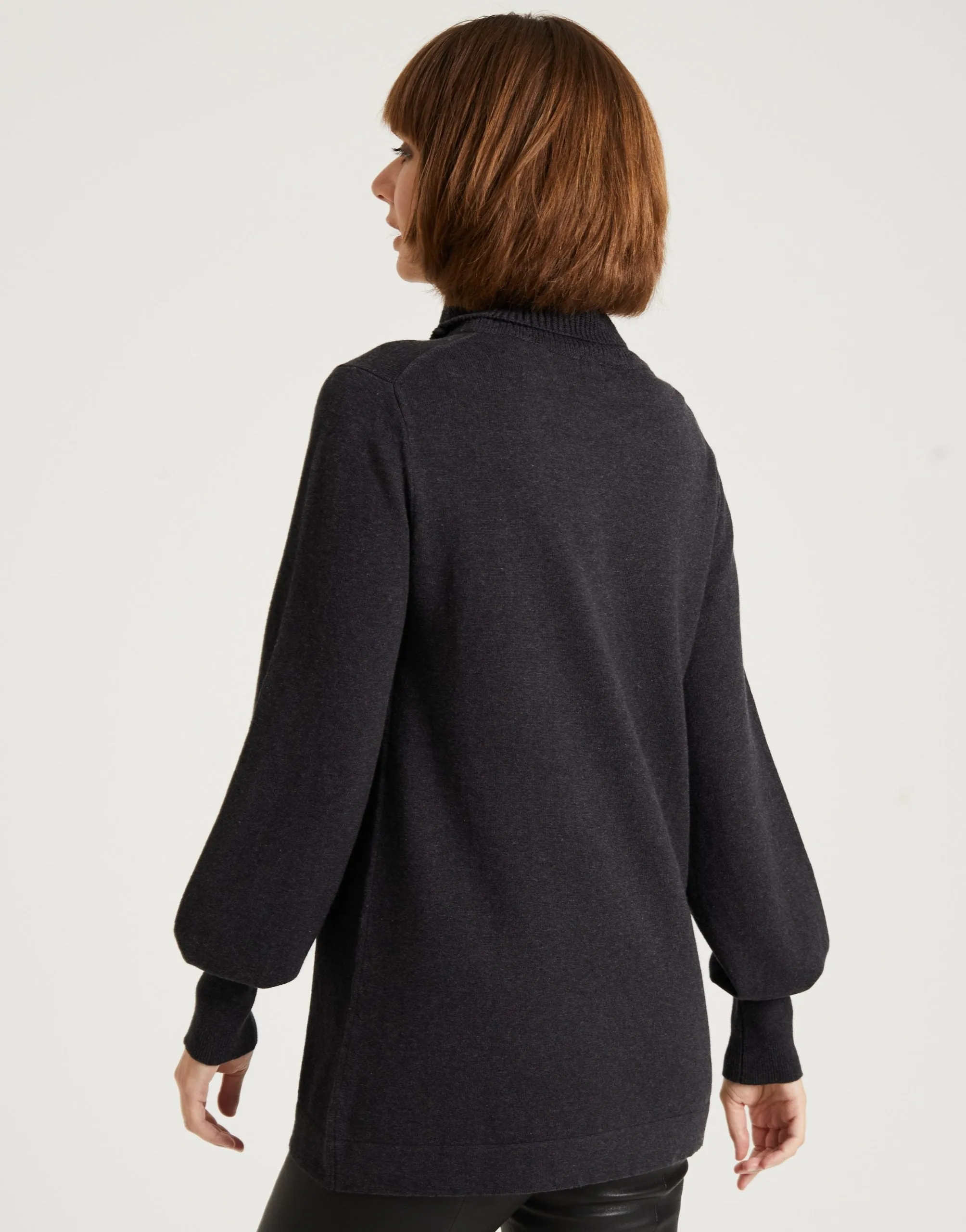 Longline Roll Neck Jumper, Charcoal