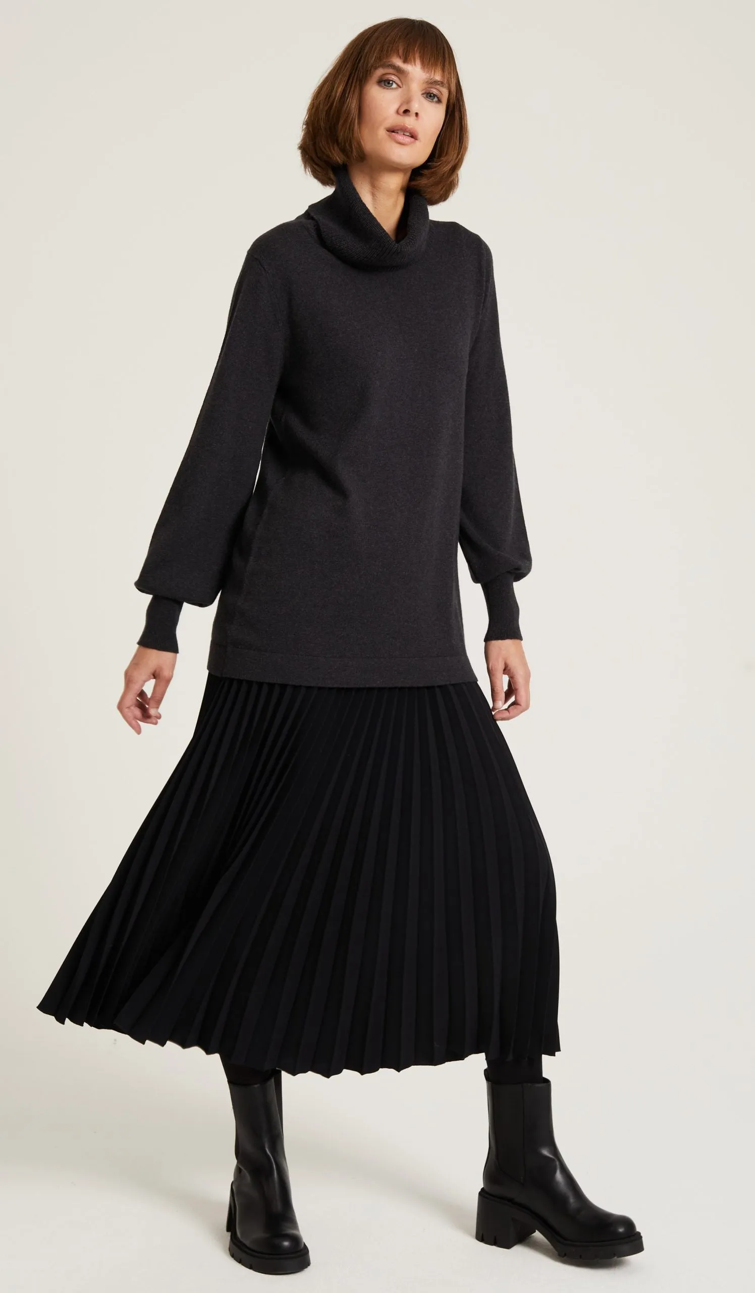Longline Roll Neck Jumper, Charcoal
