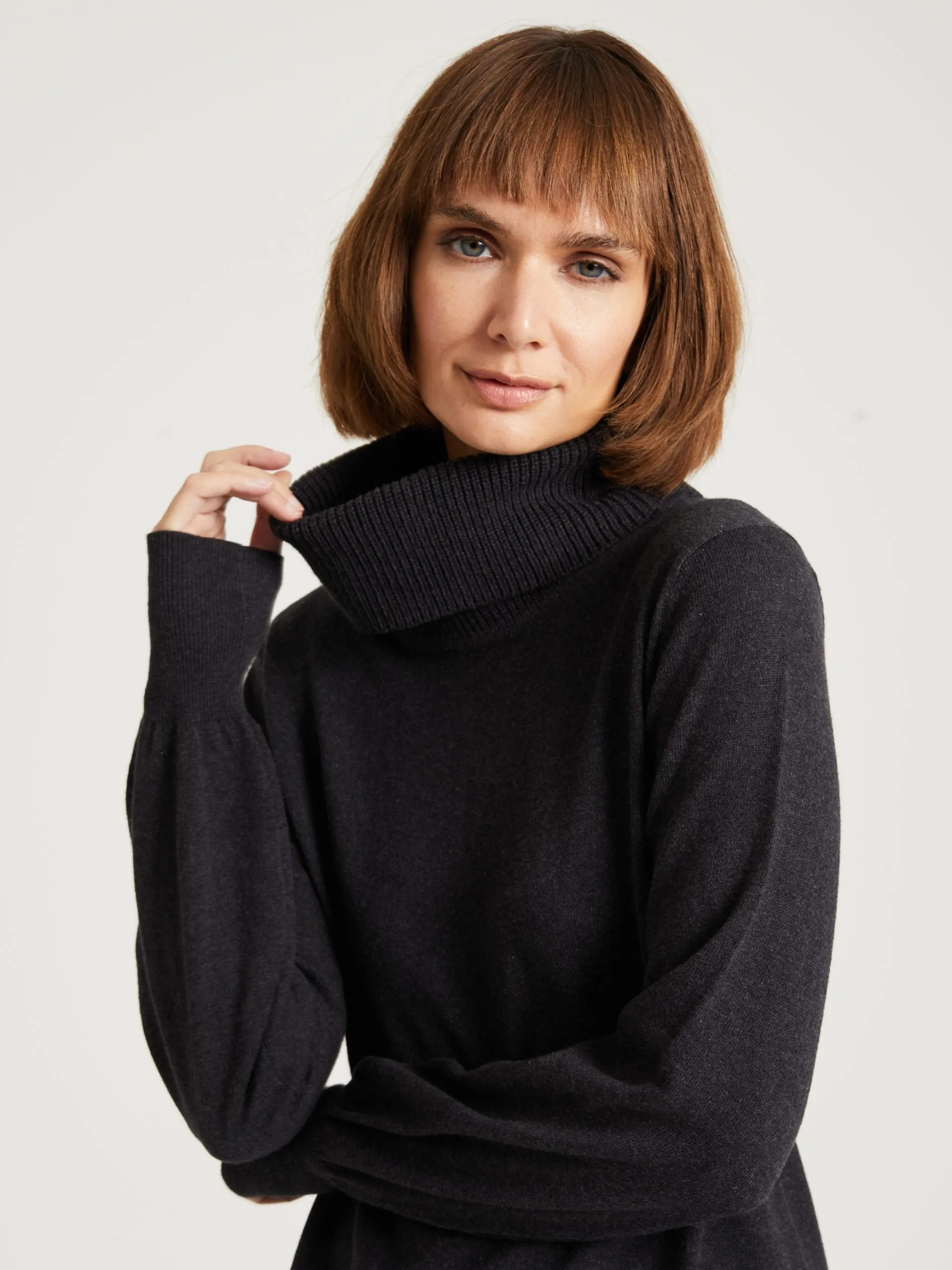 Longline Roll Neck Jumper, Charcoal