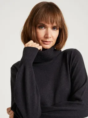 Longline Roll Neck Jumper, Charcoal