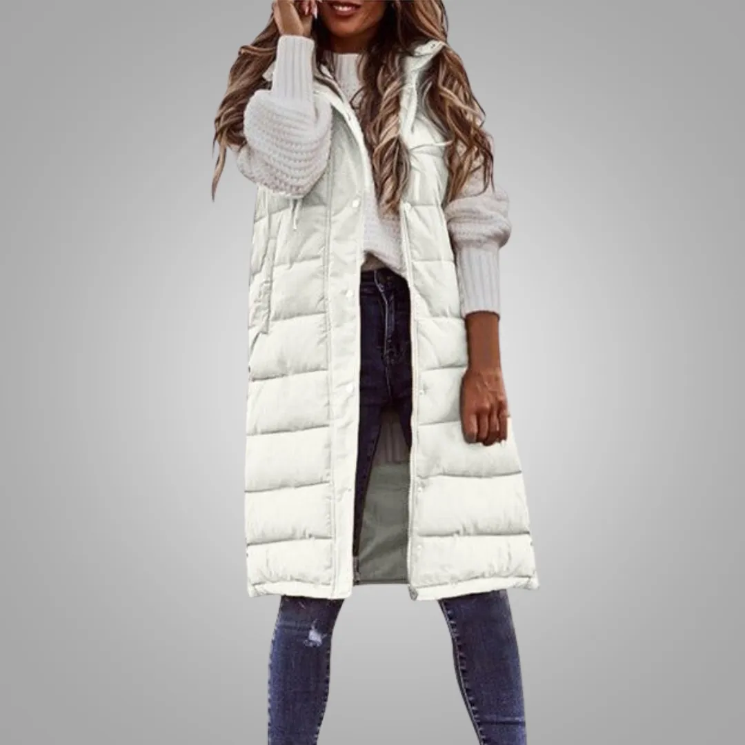 Margiela Maris Bodywarmer | Langer ärmelloser Steppmantel mit Kapuze für Damen
