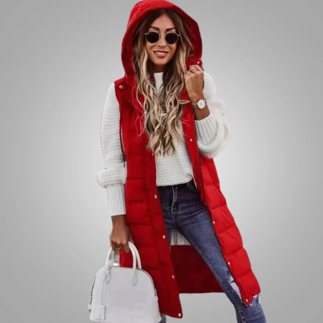 Margiela Maris Bodywarmer | Langer ärmelloser Steppmantel mit Kapuze für Damen