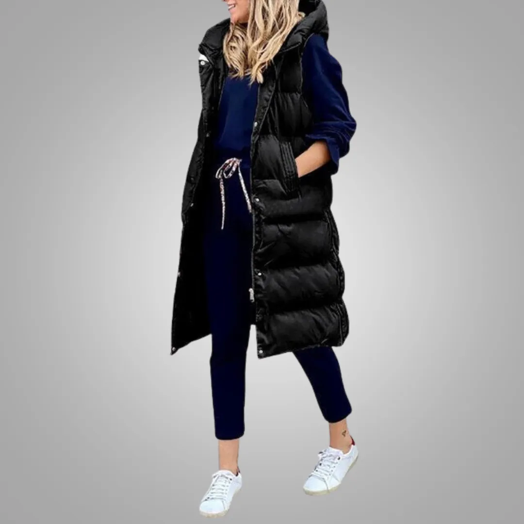 Margiela Maris Bodywarmer | Langer ärmelloser Steppmantel mit Kapuze für Damen