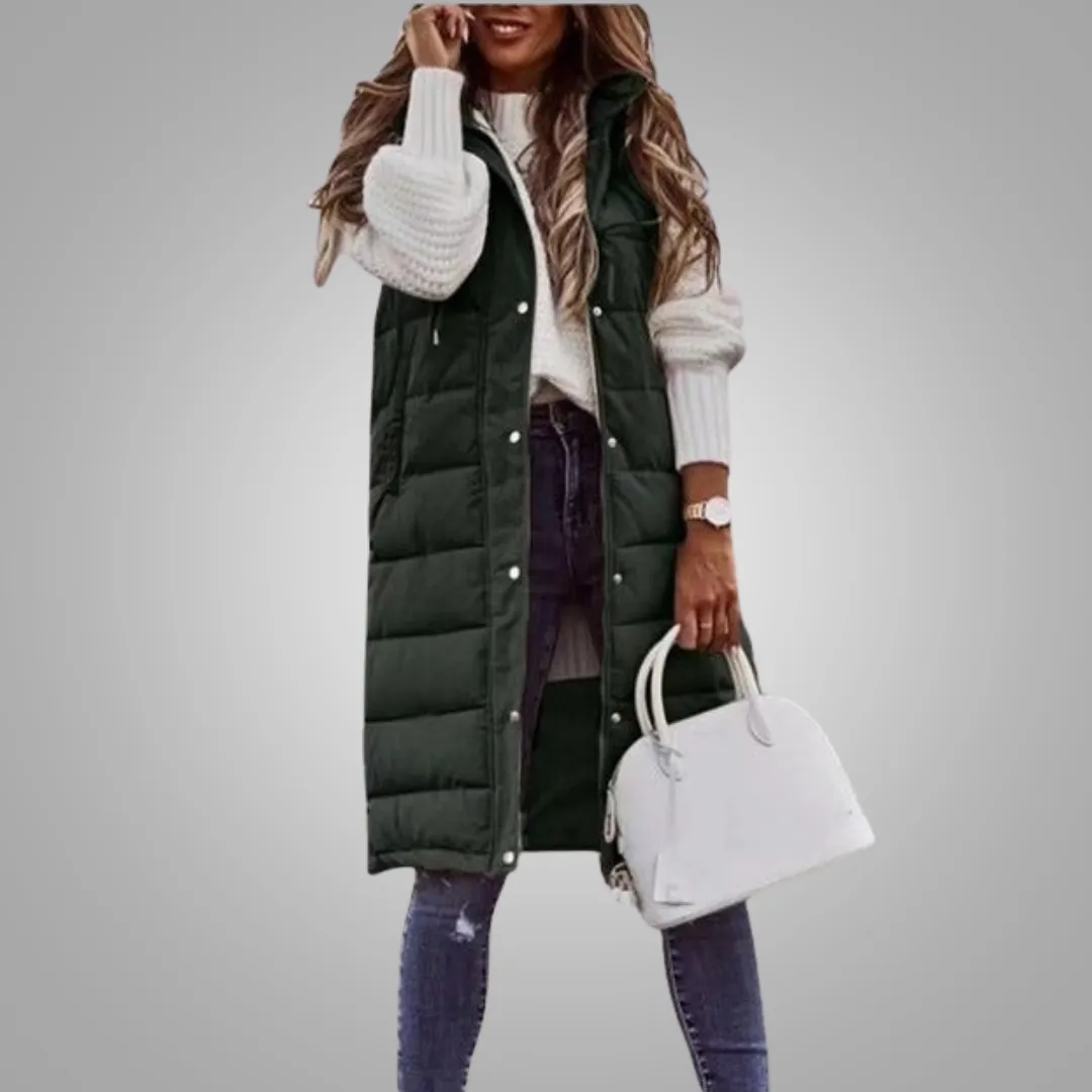 Margiela Maris Bodywarmer | Langer ärmelloser Steppmantel mit Kapuze für Damen
