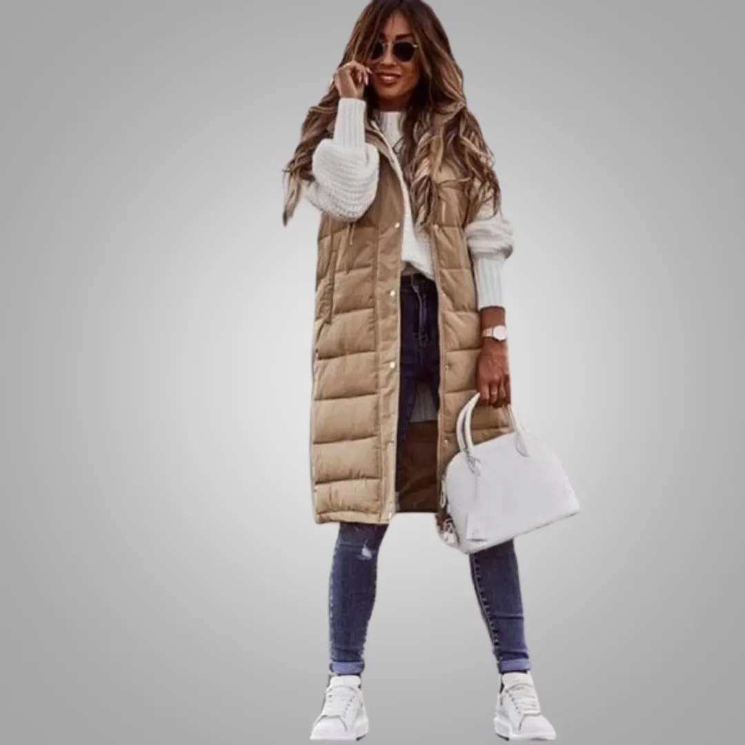 Margiela Maris Bodywarmer | Langer ärmelloser Steppmantel mit Kapuze für Damen