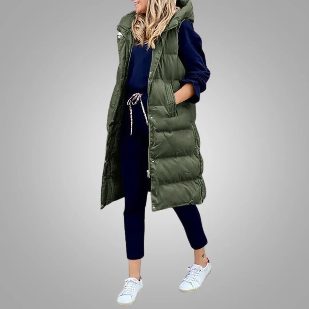 Margiela Maris Bodywarmer | Langer ärmelloser Steppmantel mit Kapuze für Damen
