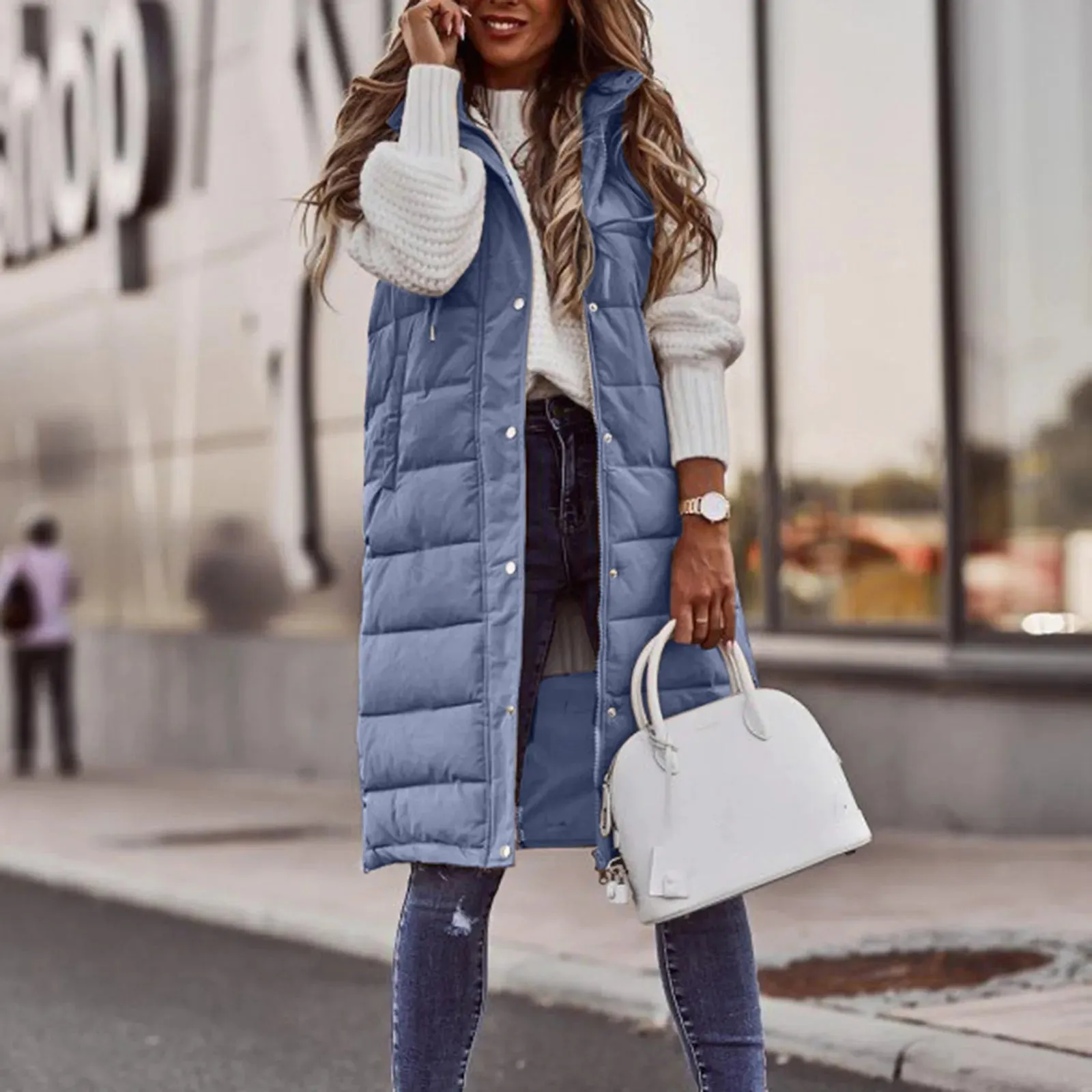 Margiela Maris Bodywarmer | Langer ärmelloser Steppmantel mit Kapuze für Damen