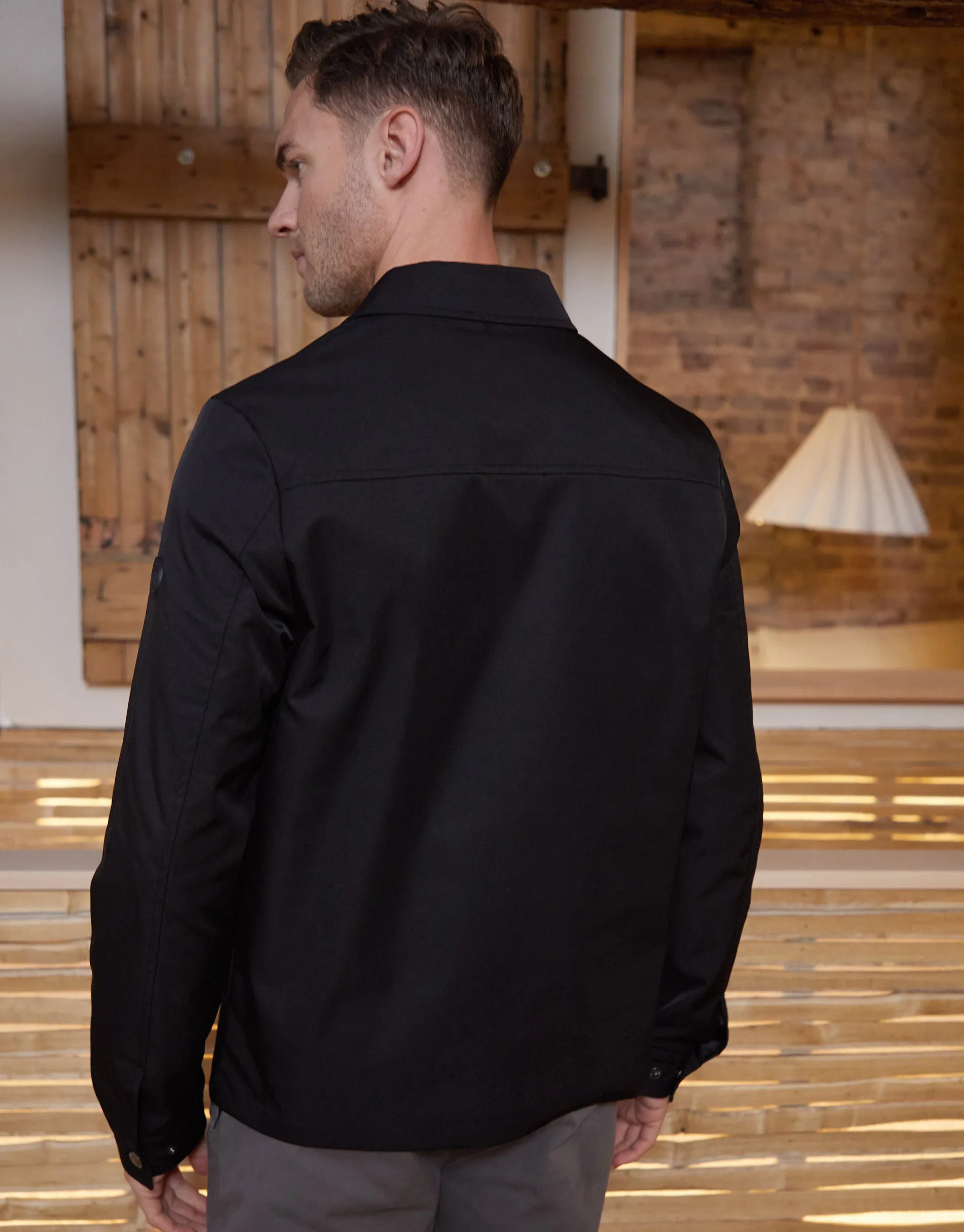 Men's Black Collared Lightweight Zip-Through Jacket