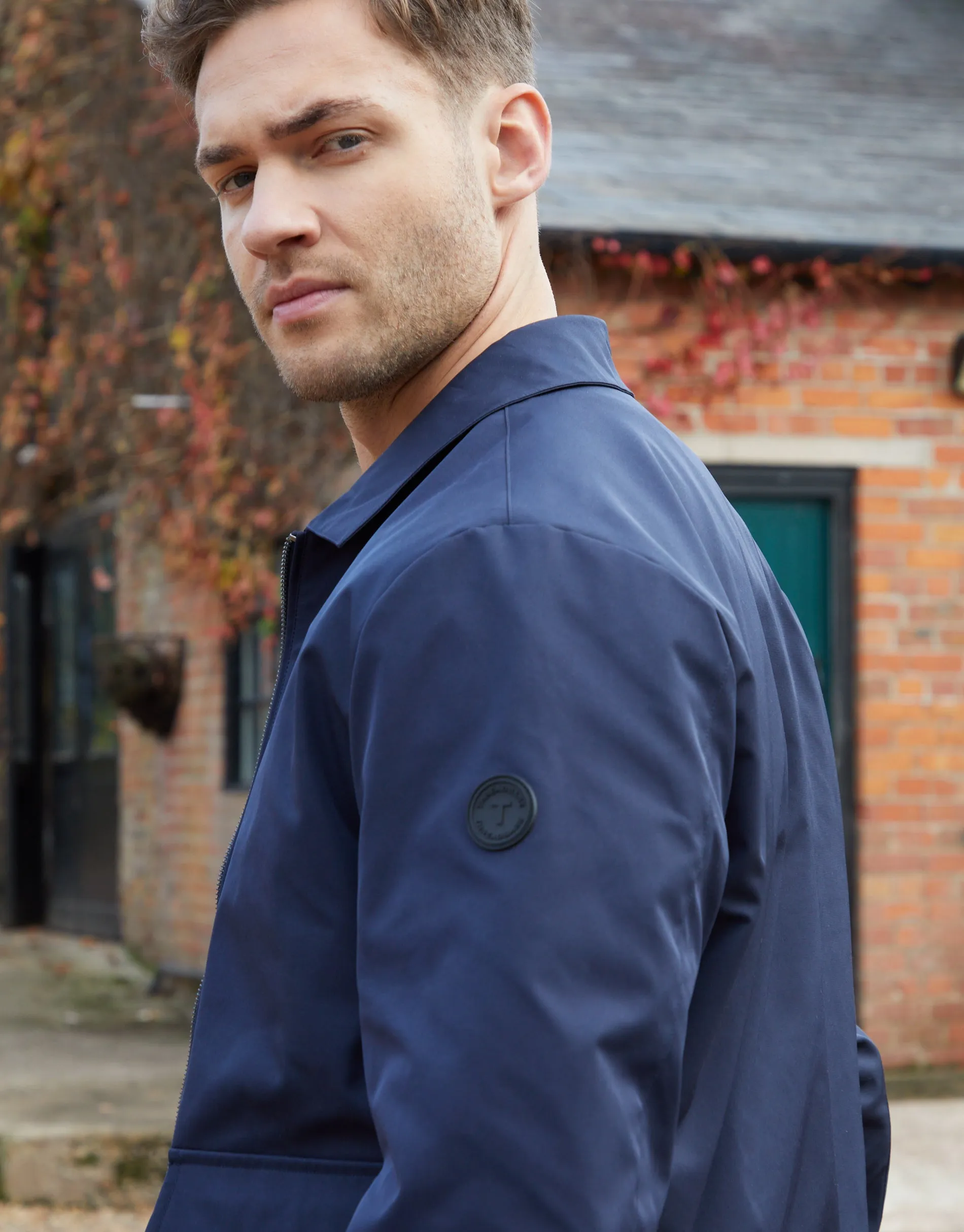 Men's Navy Patch Pocket Collared Zip-Through Jacket