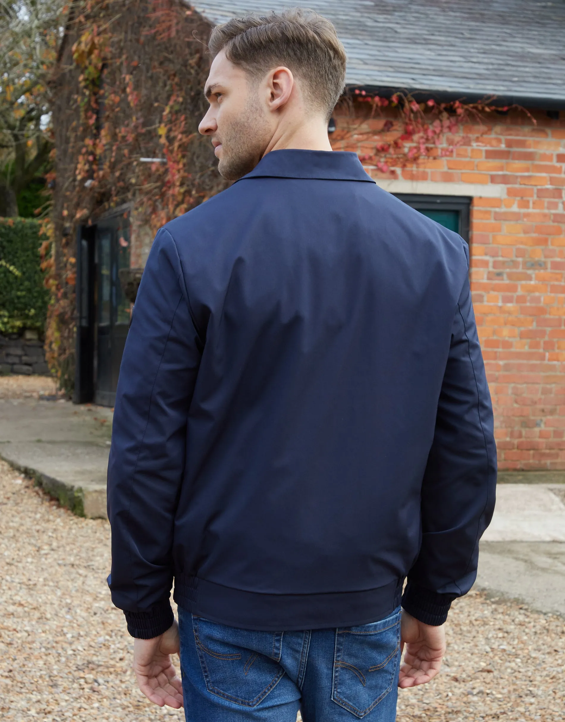 Men's Navy Patch Pocket Collared Zip-Through Jacket