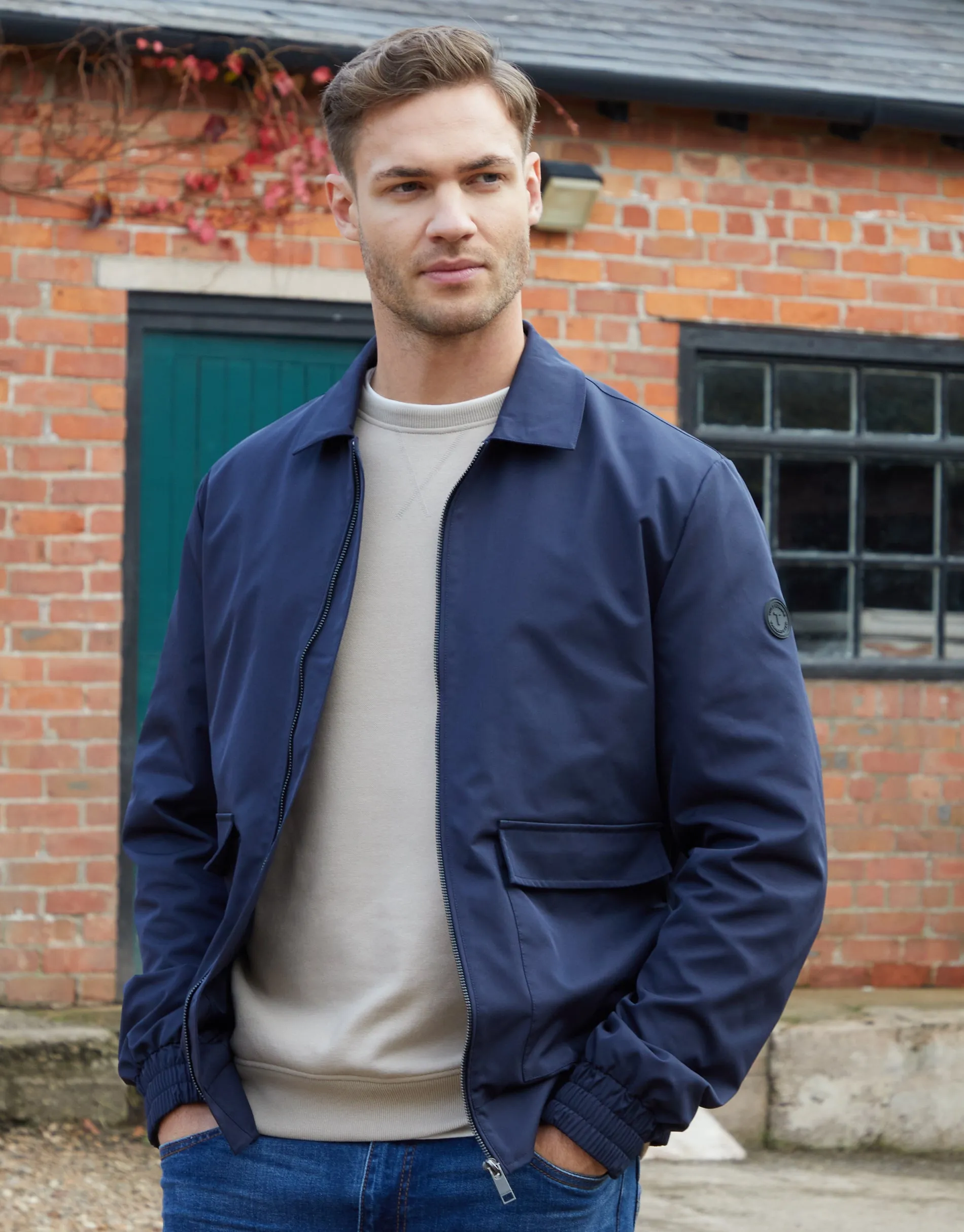 Men's Navy Patch Pocket Collared Zip-Through Jacket