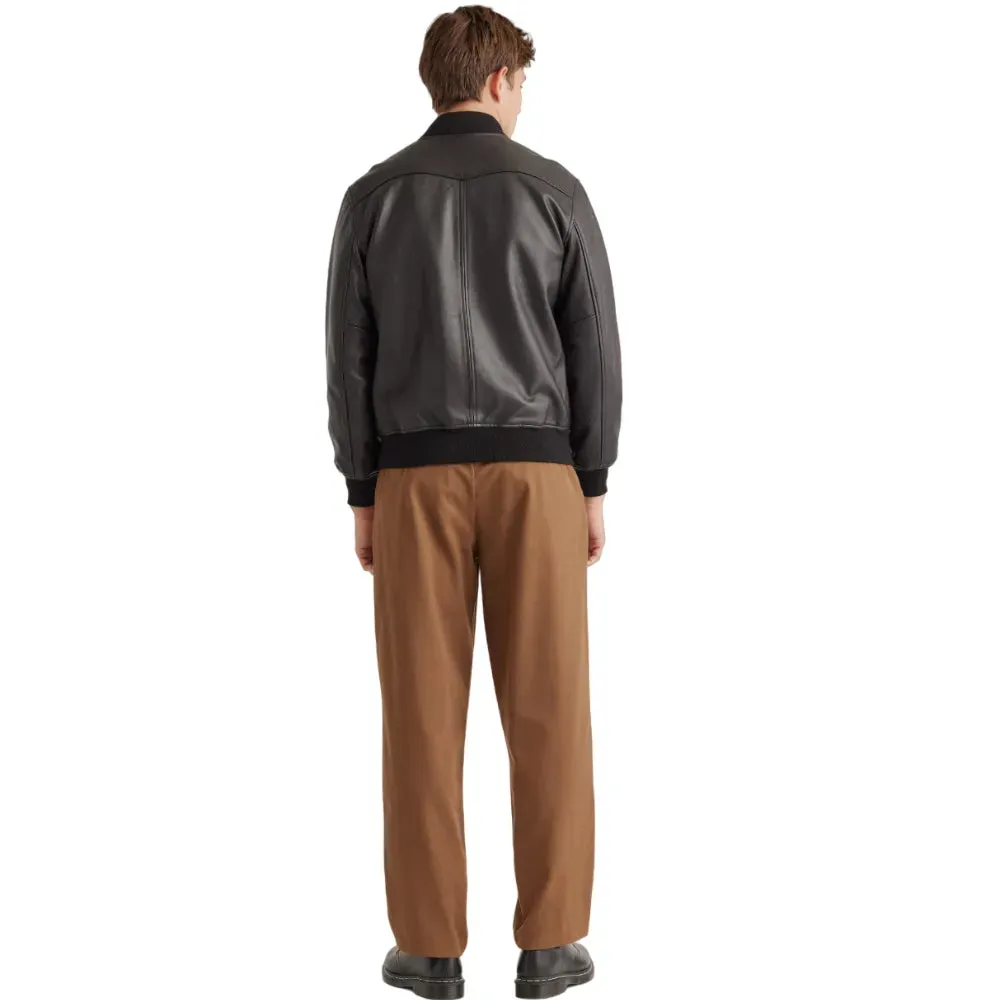 Mens Washed Leather Bomber Jacket