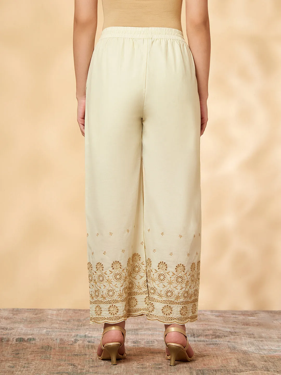 Off-white Cutwork Flared Bottom