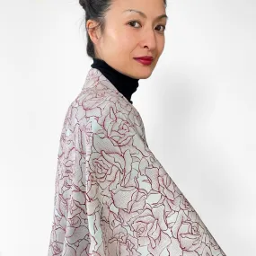 Rose Patterned Silk-Crepe Kimono Haori Jacket