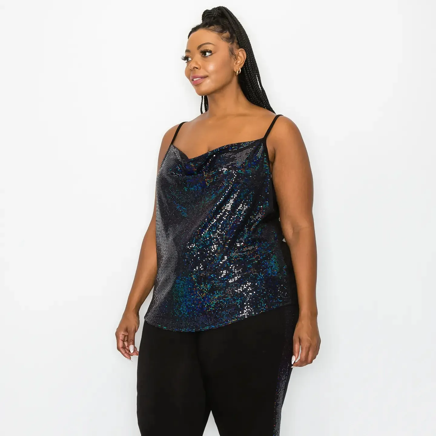 Sequin Drape Neck Cami Curve